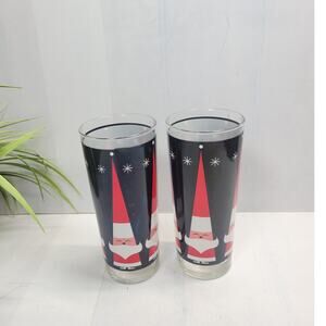 2 Vintage Howard Holt Happy Santa Tumblers Retro Libbey MCM 6-1/2"